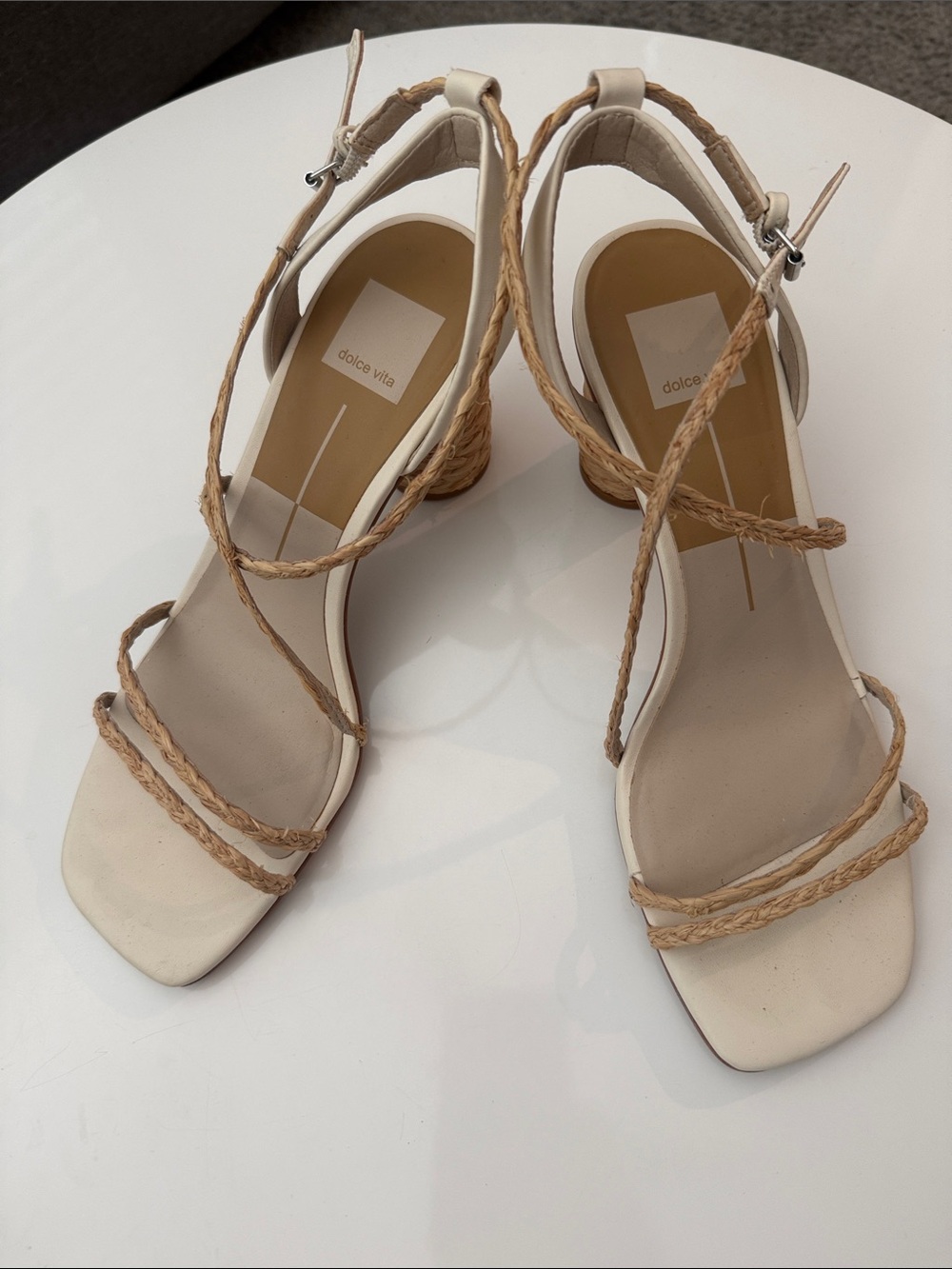 Dolce Vita Cream Braided-Strap Block Heel Sandals